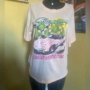 GM Official Vintage Style Pink 'Stingray Corvette' Graphic Tee Medium